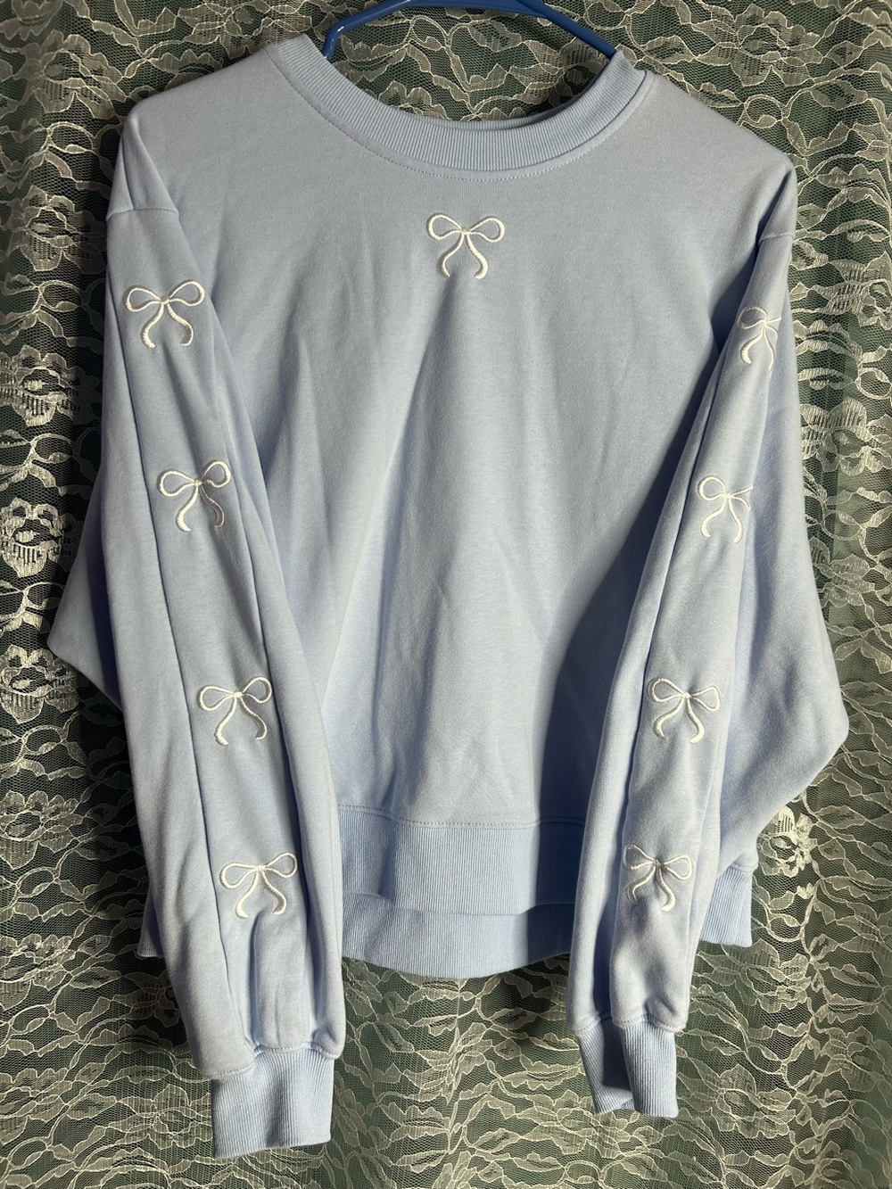 As Revival Altar’d State Light Blue with White Embroidered Bows Sweater Small